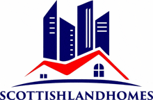 a logo for scottishlandhomes shows a house with a red roof