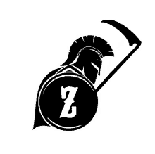 a black and white silhouette of a spartan helmet with a shield and a scythe .