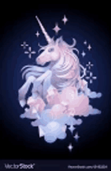 a unicorn is sitting on a cloud in the sky surrounded by stars .