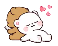a brown teddy bear is reading a book while a white teddy bear is laying on top of him .