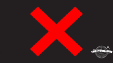 a red cross on a black background with the words " the pavillion " below it