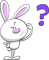 a cartoon rabbit with a question mark behind him