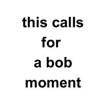 a white background with black text that says this calls for a bob moment