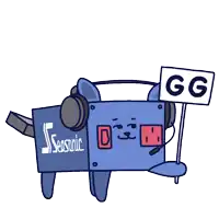 a cartoon of a dog with headphones and a sign that says gg