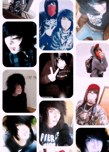 a collage of pictures of a boy with pierce written on the wall behind him