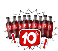 a row of coca cola bottles with the word despegado on them