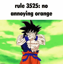 a cartoon of a man covering his face with his hands and the words `` rule 3525 : no annoying orange '' .