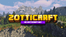 a screenshot of a game called zotticraft with a mountain in the background