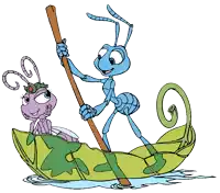 a cartoon drawing of a bug and a ladybug in a boat