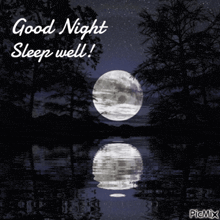 a picture of a full moon with the words " good night sleep well "