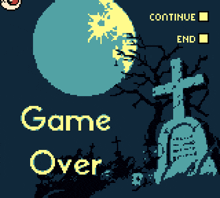 a pixel art of a graveyard with the words game over on it