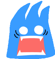 a blue cartoon character with a red mouth and teeth