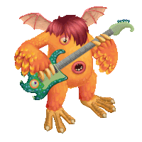 a monster with wings is holding a guitar in his hands