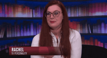 a woman with glasses and the name rachel on the screen