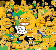 a collage of yellow faces with the words feel good man