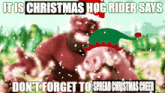 a hog rider says it is christmas hog rider says don t forget to spread christmas cheer