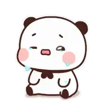 a cartoon panda bear is crying while sitting down .