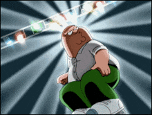 a cartoon character named peter griffin is standing in front of a stage