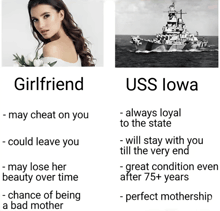 a picture of a woman next to a picture of a uss iowa ship