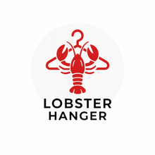 a logo for lobster hanger has a lobster hanging from a hanger