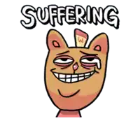 a cartoon drawing of a cat with the word suffering written above it