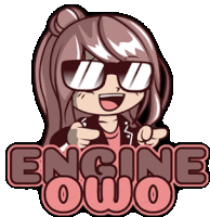 a cartoon of a girl with sunglasses pointing at the word engine owo