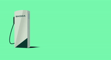 a logo for skoda powerpass with a charging station on a green background
