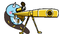 a cartoon character is holding a sniper rifle with a circle in the center