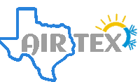 a blue and white logo for air tex