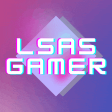 a logo for lsas gamer is displayed on a purple and pink background