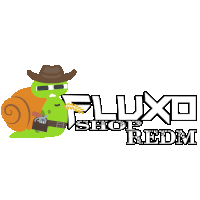 a logo for fluxo shop redm with a snail wearing a cowboy hat and sunglasses