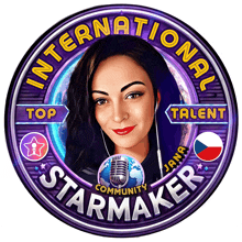 a sign that says international starmaker with a woman in the center