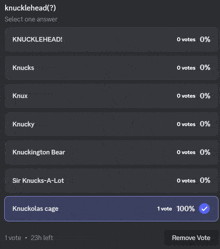 a screenshot of a website that says knucklehead ? select one answer