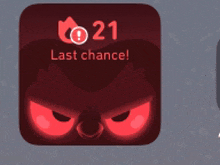 an app icon that says last chance with a red face