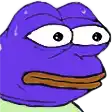 a close up of a purple frog with big eyes and a brown mouth on a white background .