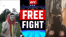 a poster for the ufc free fight shows a hot dog man