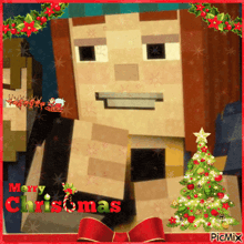 a picture of a minecraft character with the words merry christmas written on it