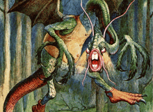 a painting of a monster with its mouth open and claws