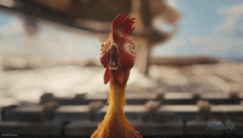 a close up of a chicken with a disney logo in the corner