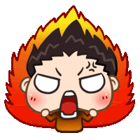 a cartoon drawing of a person with a fire behind them