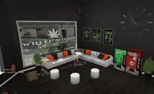 a living room with a couch and a sprite machine