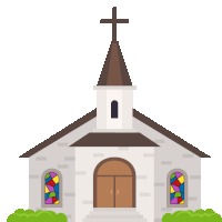 a church with a cross on top of it and stained glass windows