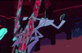 a cartoon character with a top hat is standing in front of a wall with circles on it and a heartbeat sign in the background