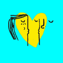 a yellow heart with two faces on it