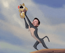 a cartoon of elon musk holding a dog in his hands