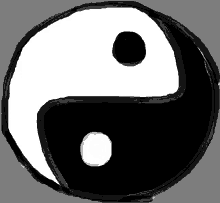 a drawing of a yin yang symbol with a white circle in the middle