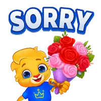 a cartoon bear is holding a bouquet of roses and the word sorry is above him