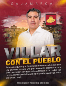 a poster for villar con el pueblo has a man in a white shirt on it