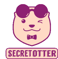 a cartoon otter wearing sunglasses and a bow tie with the word secretotter below it