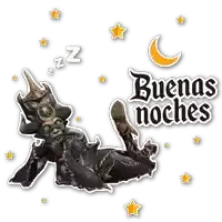 a sticker that says buenas noches with a sleeping demon